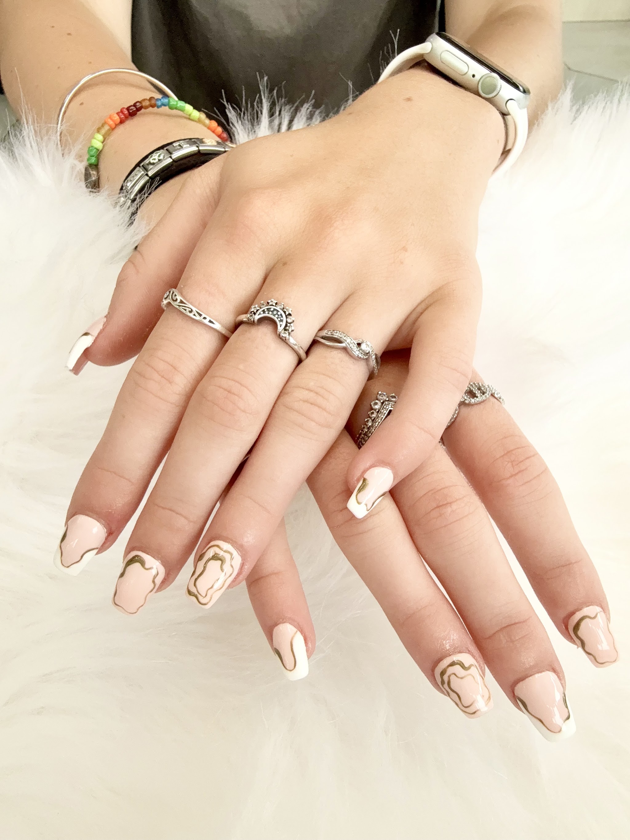 White French tips with fine gold linework